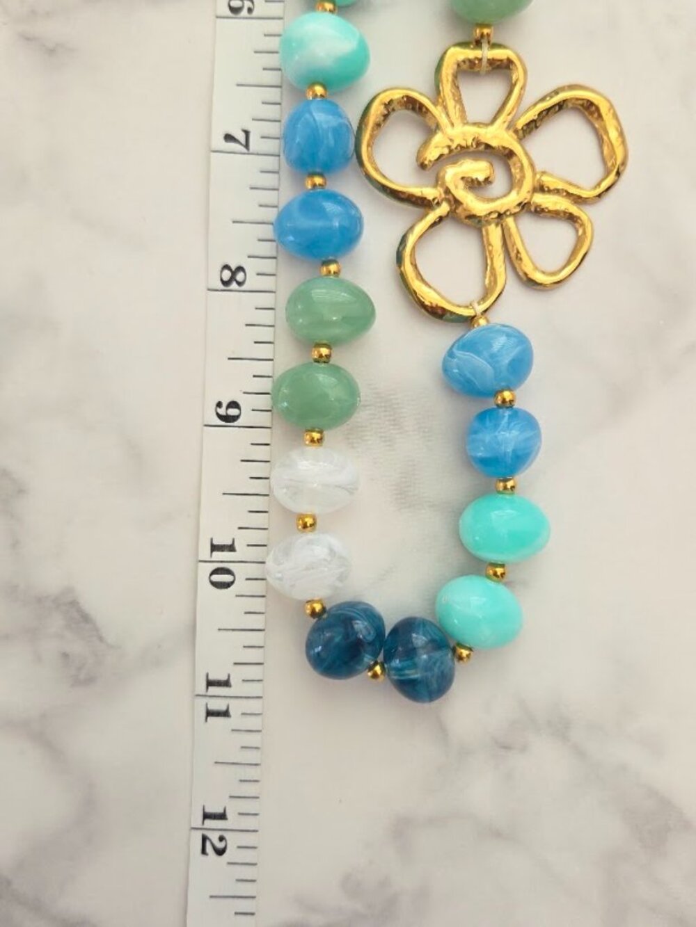 Multicolor Beaded Gold Flower Statement Necklace - Picture 9 of 15